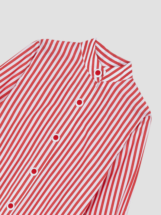 Shirt made in cotton with striped print in white and red