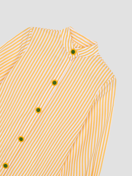 Long sleeve yellow striped shirt with matching yellow and lime green buttons