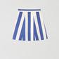 Flared mini skirt made of cotton with blue and ecru striped print. 