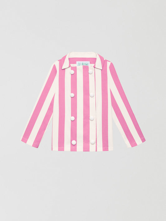 Pink and white striped jacket made of cotton with white XL buttons