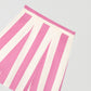 Flared mini skirt made of cotton with pink and ecru striped print. 