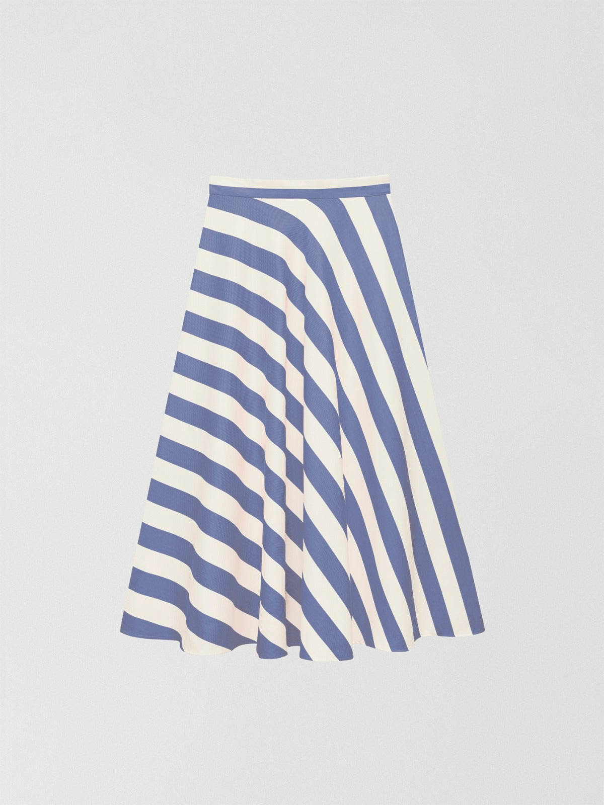 Flared midi skirt made of cotton with blue and ecru striped print