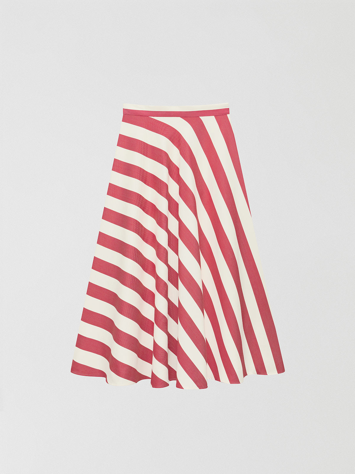 Flared midi skirt made of cotton with red and ecru striped print. 