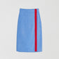 Pareo towel skirt made in blue cotton with red band.
