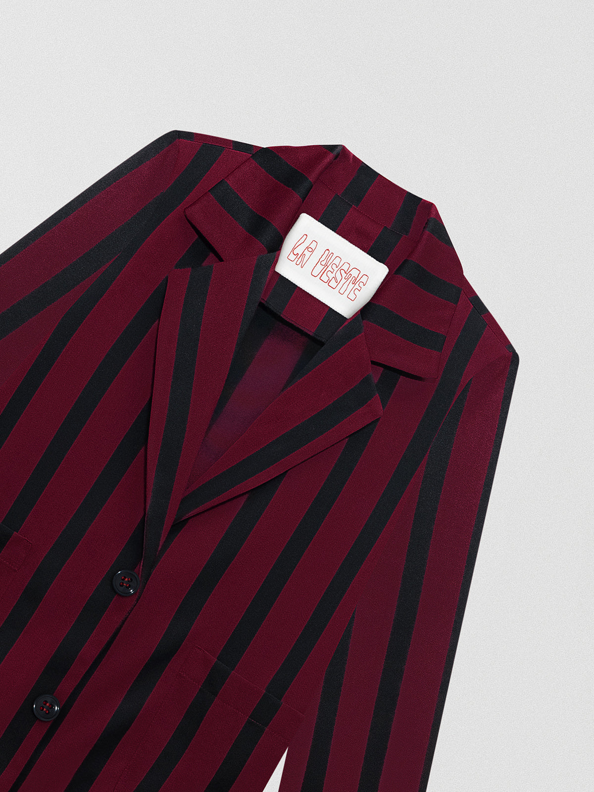 Burgundy and black striped blazer in wool and cotton