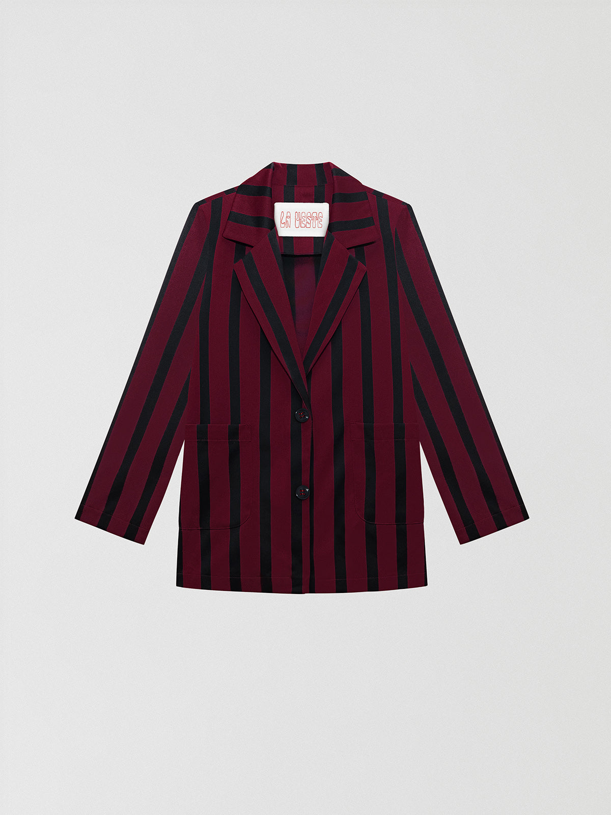 Burgundy and black striped blazer in wool and cotton