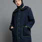 Woman wearing our Puffa Hooded Blue and Puffa Long Coat Blue