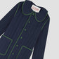 Quilted cotton coat in navy with baby collar and green details