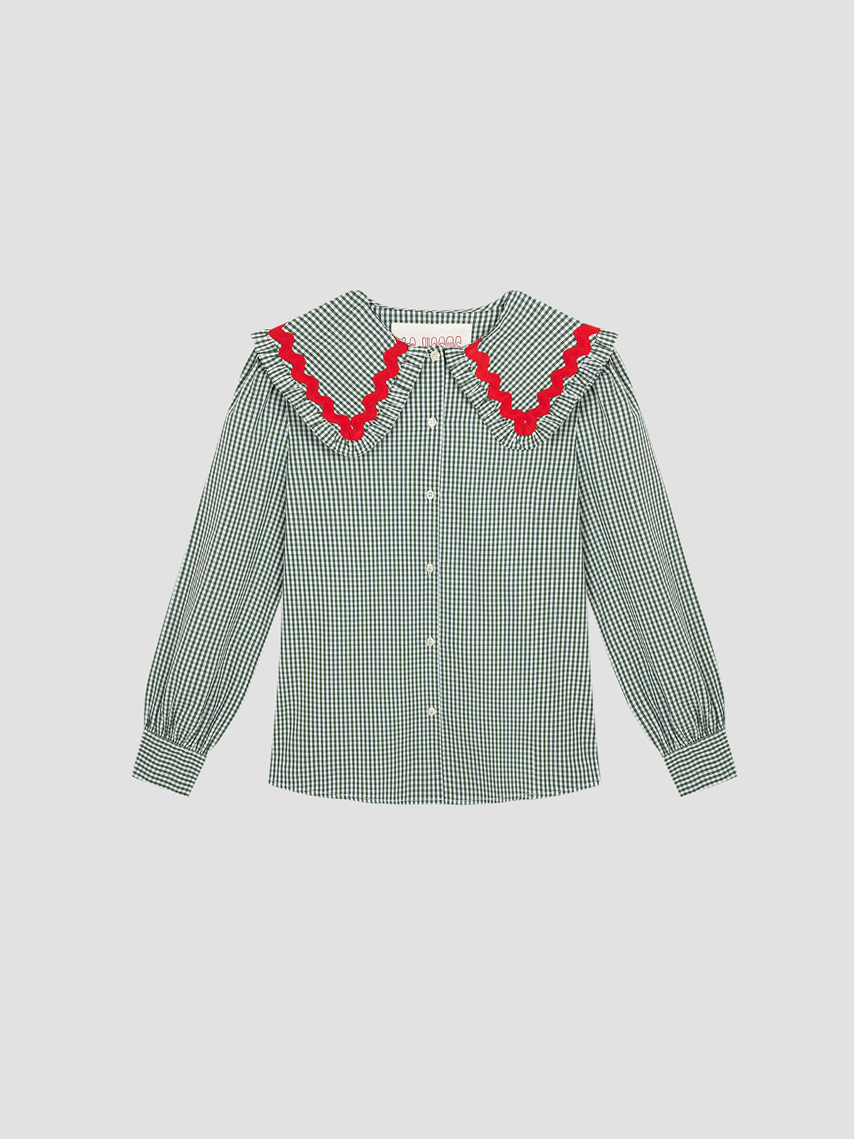 school shirt green check with red trim