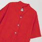 Red towel kimono with rudder button closure and V-neckline