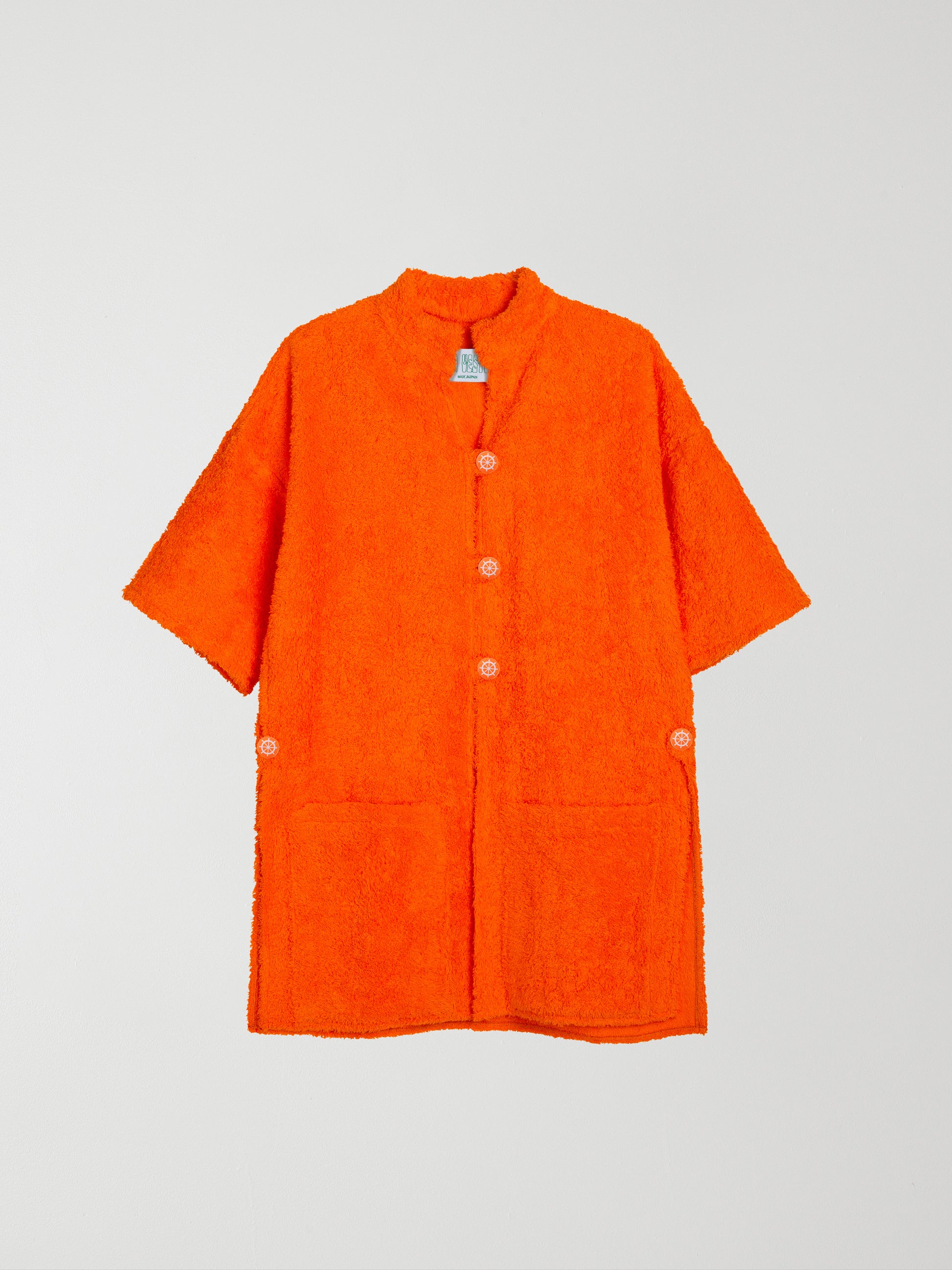 Short towel kimono made in&nbsp;orange cotton with ship's wheel buttons
