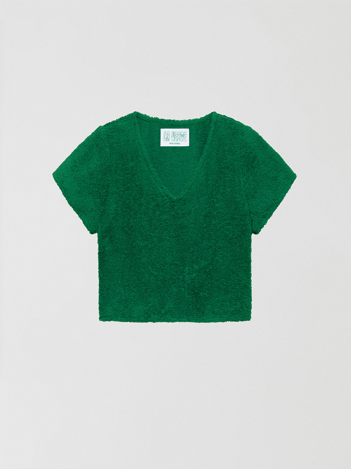 Towel Shirt Green is a dark green short sleeve shirt with v-neck and made of towel cotton fabric.