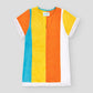Mini Skittle Dress is a short dress made of white, yellow, orange and turquoise towel fabric.