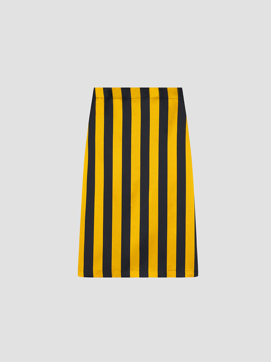 Mustard and black striped midi pencil skirt in satin. 