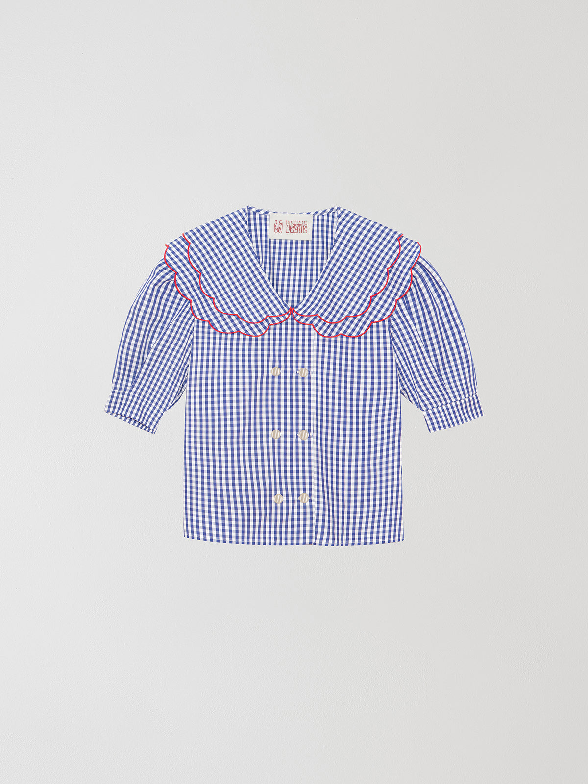 Navy and white vichy check shirt with short sleeves made in cotton
