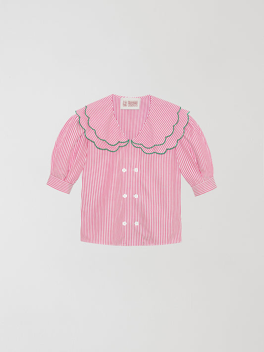 Red and white striped shirt with short sleeves made in cotton