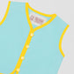 Blue cotton waistcoat with yellow bias binding