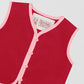 Red cotton waistcoat with pink bias binding