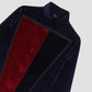 Red, navy and black velvet blazer with geometric design on the front