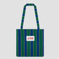 Tote Bag Stripe Blue is a green, blue and yellow striped tote bag with La Veste logo at the top center.
