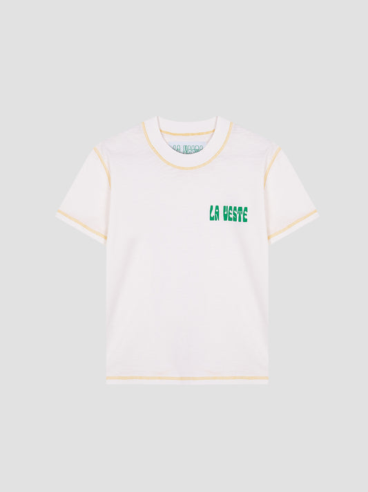 Color: White/Yellow.  White cotton T-shirt with LA VESTE logo in green.  Regular fit. Normal length. Round neck. Short sleeves. Collar and sleeve cuffs in yellow contrast. Anagram on the chest in green.